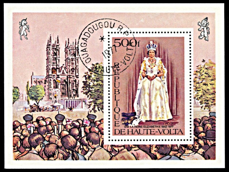 Upper Volta 438, CTO, 25th Anniversary Reign of Queen Elizabeth souvenir sheet