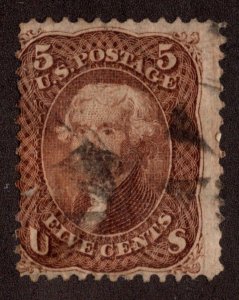 KAPPYSTAMPS  USA #75 1862 5c JEFFERSON RED BROWN USED  H248