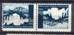 CROATIA; 1940s early WWII pictorial issue Mint MNH TETE-BECHE PAIR, 0.50k