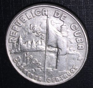 1952 Cuba 50th Anniversary of the Republic  40c Silver  Circulated