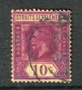 STRAITS SETTLEMENTS; 1920s early GV issue fine used 10c. value SHADE variety