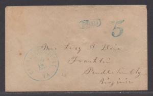 **CSA Cover, Charlottesville, VA, Handstamped, Paid 5 (Style II), 7/16/1861