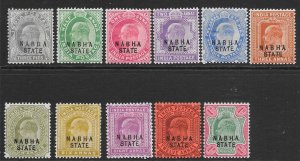 INDIA-NABHA SG37/46 1903-9 KE7 SET OVPT ON INDIA MTD MINT (r)