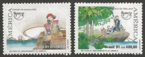 BRAZIL SG2498/9 1991 AMERICA VOYAGES OF DISCOVERY MNH 