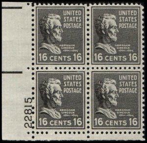 US #821 LINCOLN MNH LL PLATE BLOCK #22815
