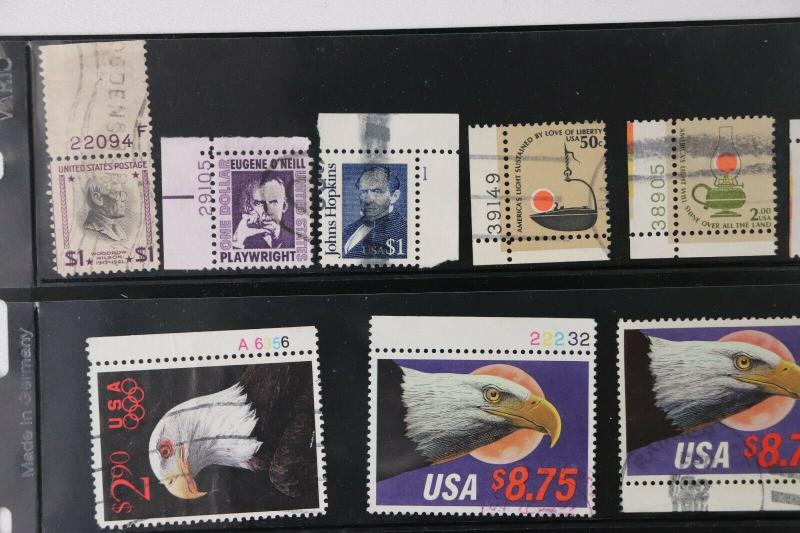 US High denomination priority postage lot 12 $1 $2 $5 used plate # singles eagle