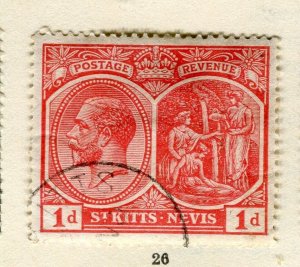 ST.KITTS; 1920s early GV issue fine used Columbus issue 1d. value