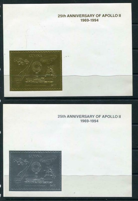 Guyana White Border Perf. 2 Sheets Gold and Silver foil Apollo II MNH RARE 5426