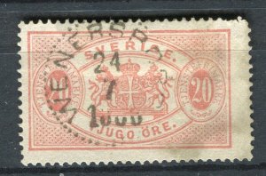 SWEDEN; 1880s early classic Official issue used 20ore. value fair Postmark