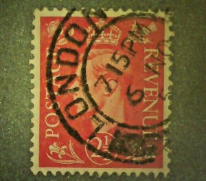 1951 2 1/2d Red King George VI Great Britain London Cancel Vintage Stamp Sc #284