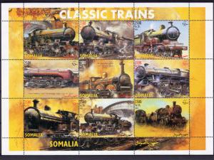 Somalia 2002 CLASSIC TRAINS LOCOMOTIVES Sheetlet (9) Perforated MNH