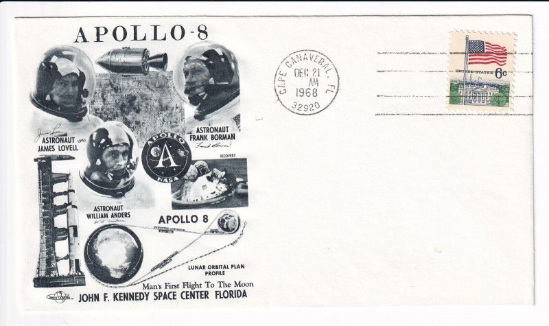 1968 Apollo-8 FDC Cachet, Kennedy Space Cntr., Cape Canaveral, FL (F32456)