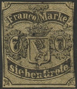 Bremen 1860 Sc 3a used light box cancel thin paper