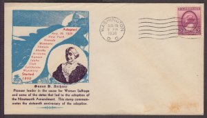 1936 Susan B. Anthony women's suffrage Sc 784-10 Kapner cachet