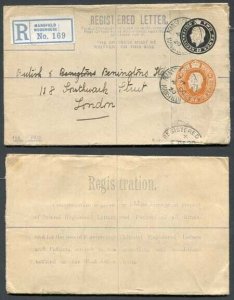 RP31b KGV 2d Black and 2d Orange Compound Registered Envelope Flap Type 7 Used