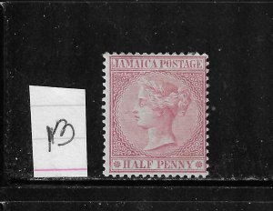 JAMAICA SCOTT #13 1872 1/2P (CLARET) - WMK 1- MINT HINGED