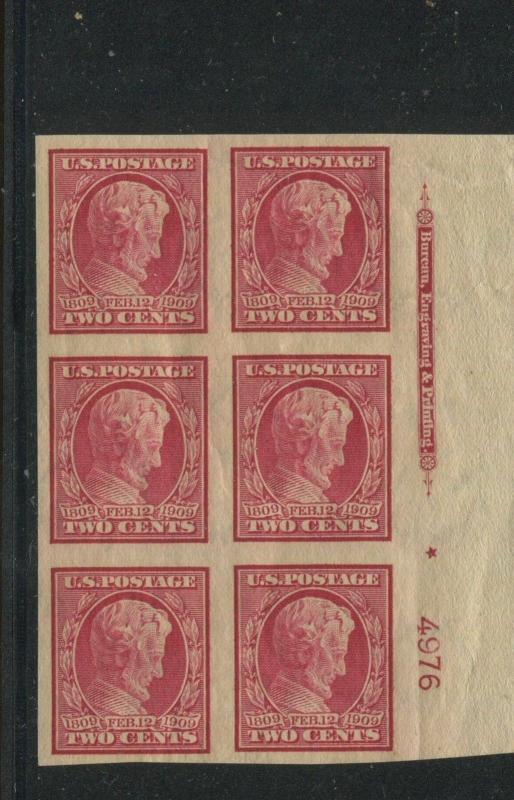1909 US Stamp #368 Mint Never Hinged VF Plate No. 4976 Imprint Star Block of 6