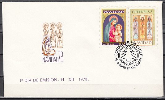 Chile, Scott cat. 530-531. Religious Christmas issue. First Day Cover. ^