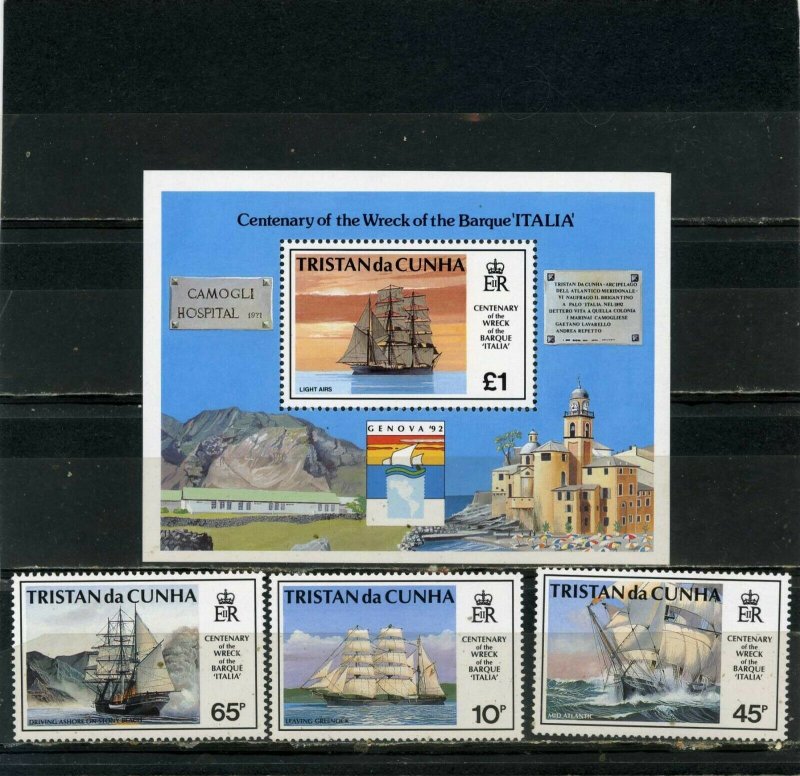 TRISTAN DA CUNHA 1992 SAILING SHIPS SET OF 3 STAMPS & S/S MNH