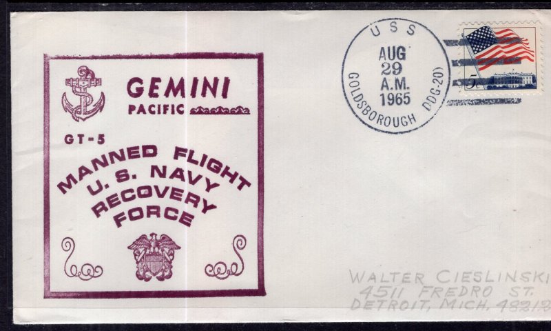 US Gemini 5 Pacific Recovery 1965 USS Goldsborough Space Cover