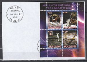 Malawi, 2008 Cinderella. Apollo 11 sheet of 4. First day cover. ^