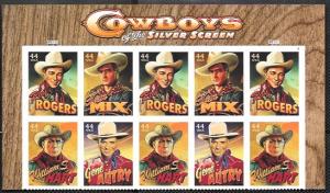 US #4446-49 Cowboys of the Silver Screen. Rogers, Autry, Max, Hart. PB of 10