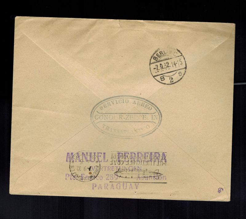 1932 Paraguay Graf Zeppelin Cover to Berlin Germany LZ 127 Star of David
