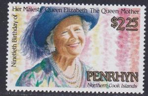 Penrhyn # 384, Queen Mothers 90th Birthday, NH, 1/2 Cat.