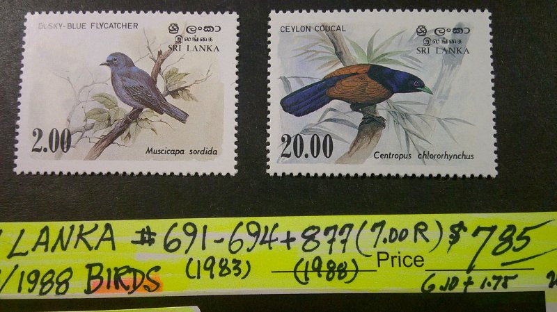 Sri Lanka 1983-88 Birds Scott# 691-694 + 877 Mint XF NH CPL set of 5