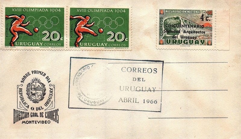 FDC Uruguay, 50th anniversary Architecture society, 1964 olympics JJOO