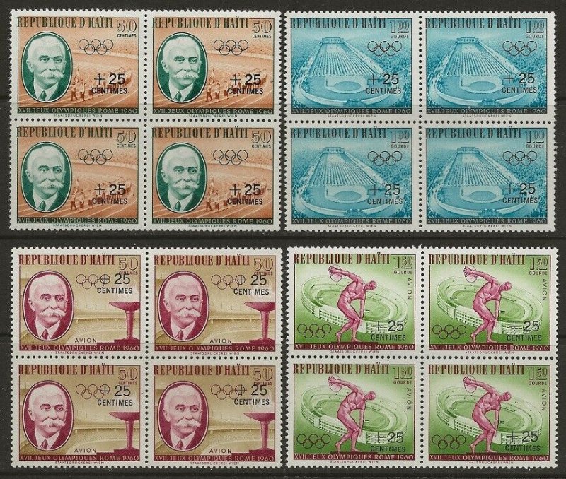 Haiti 1960 Olympics #B18-B19, CB28-CB29 Sets in BLOCKS VF-NH CV $7.80