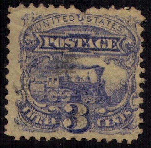 US Sc #114 Used Locomotive 3c Ultra Perf Fault Top Centre F-VF