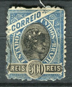 BRAZIL; 1890s classic Liberty Head issue fine used 500r. value