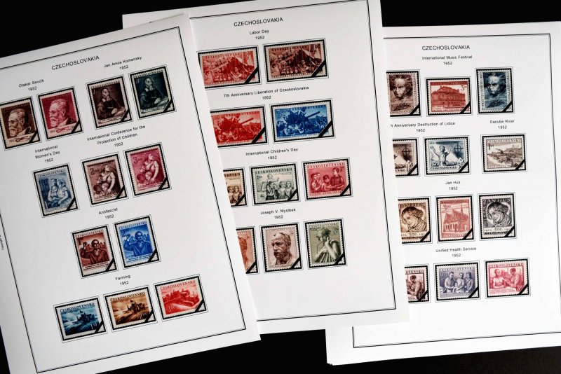 COLOR PRINTED CZECHOSLOVAKIA 1945-1955 STAMP ALBUM PAGES (52 illustrated pages)