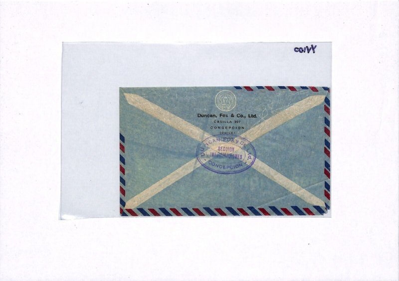 CHILE Air Mail Cover 5 Pesos SEA-PLANE Concepcion 1952 London {samwells}YV100