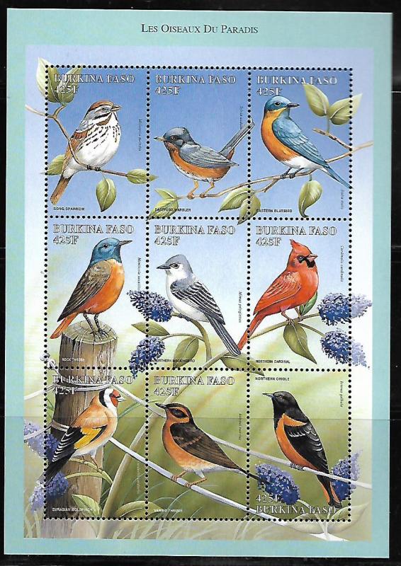 BURKINA FASO  1104-1105 MNH BIRDS SHEET OF 9 STAMPS, 1998