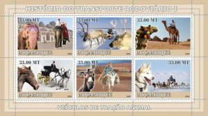 MOZAMBIQUE 2009 SHEET HISTORY OF ROAD TRANSPORT ELEPHANTS DOGS HORSE #1 moz9106a