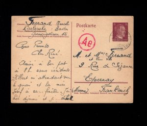 Germany French Foreign Worker Censored Karlsruhe 1943 Hitler Postal Card 9e