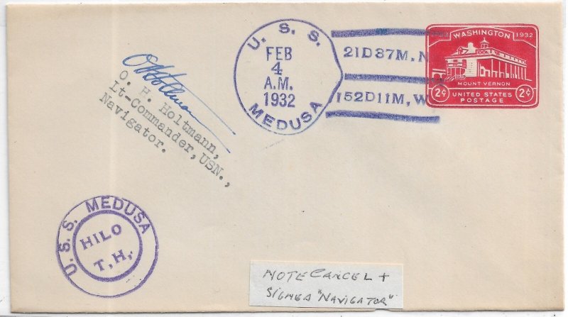 1932 USS Medusa (Hilo) signed by Navigator (N9349)