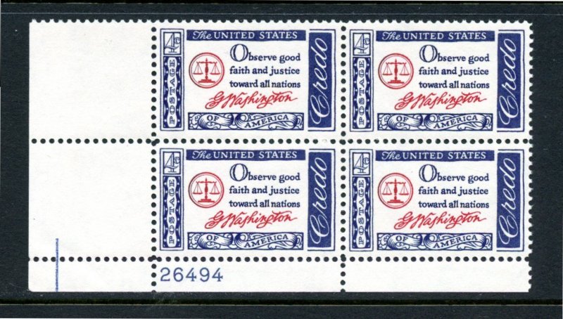 SCOTT  1139  WASHINGTON CREDO  4¢  PLATE BLOCK  MNH  SHERWOOD STAMP