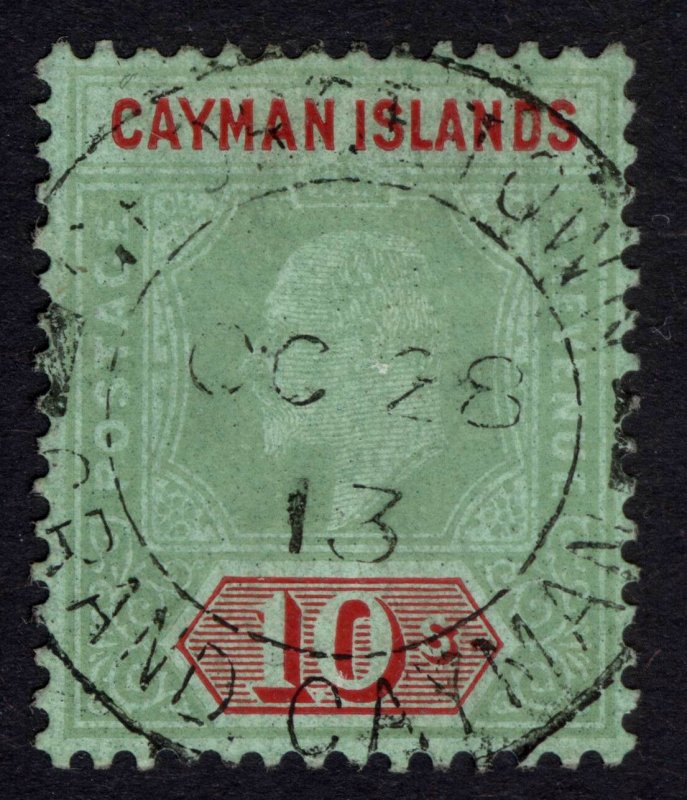 Cayman Is 1908 10s Green & Red on green SG 34 Scott 30 VFU Cat £250($337)