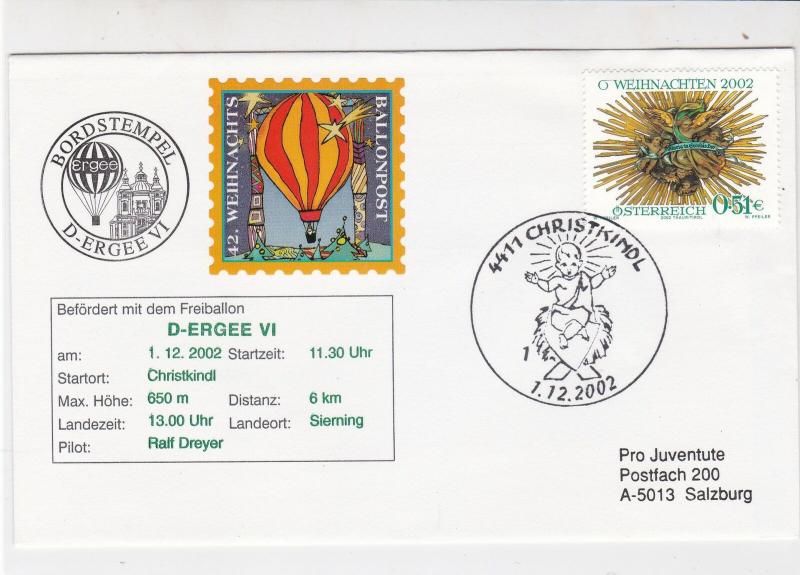 Austria 2002 Christ in Manger Christmas Slogan Balloon Post Stamps CoverRef28080