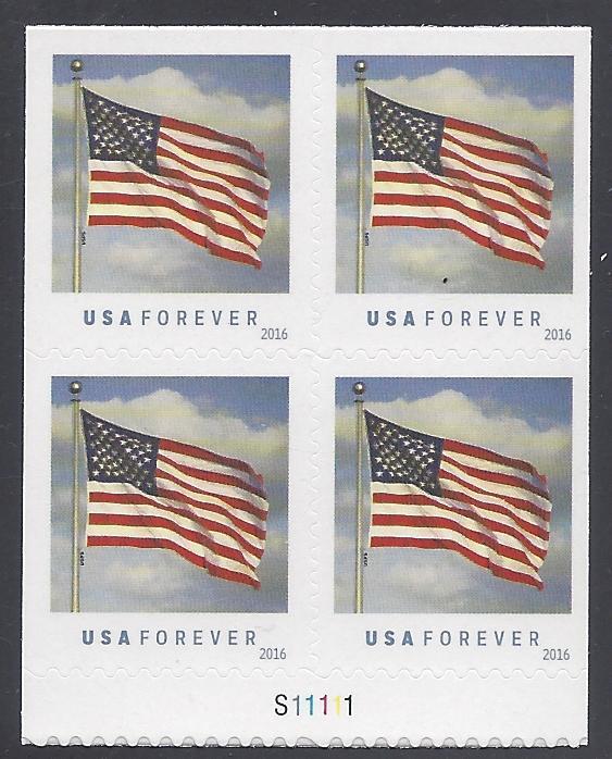 #5054a (49c Forever) U.S. Flag Booklet Header Block/4 2016