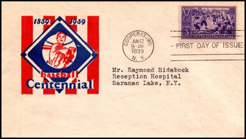 Scott 855 - 3 Cents Baseball - Emeigh FDC Typed Address Planty 855-31