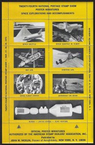 A.S.D.A. 1972 Stamp Show, Space Exploration, Sheet of 8 Poster Stamps, Yellow