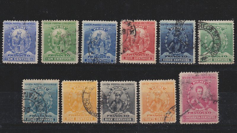 1896 Definitives short set, Sc. nos. 141//151 Capac, Pizarro, Jose de La Mar