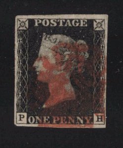 Great Britain Sc #1 (1840) 1d black Queen Victoria 4-Margin Used w/Maltese Cross