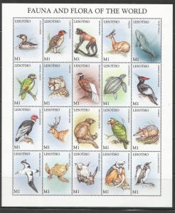 LESOTHO 1092 MNH, SS OF 20 STAMPS, FAUNA AND FLORA OF THE WORLD