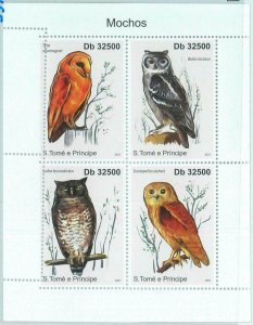 M1615 - S TOME & PRINCIPE - ERROR, 2011, MISPERF stamp  SHEET: Owls, Birds