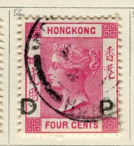 HONG KONG; 1901 early classic QV issue fine used 4c. value Control Chop